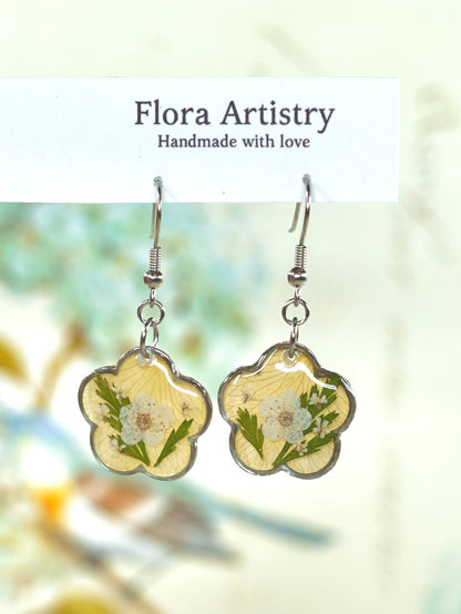Yellow Garden Rose Flower Earrings