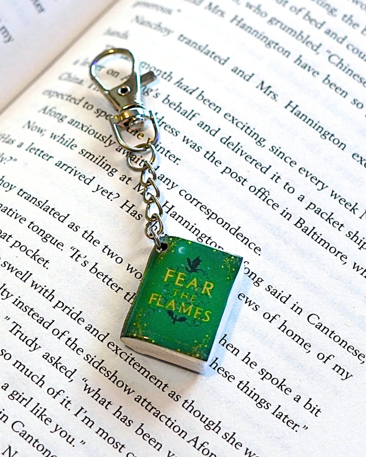 Fear the Flames miniature book keychain