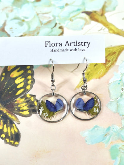 Blue Bonnet Wildflower Circle Earrings