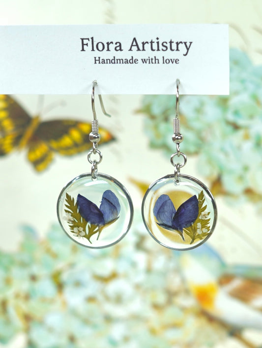 Blue Bonnet Wildflower Circle Earrings