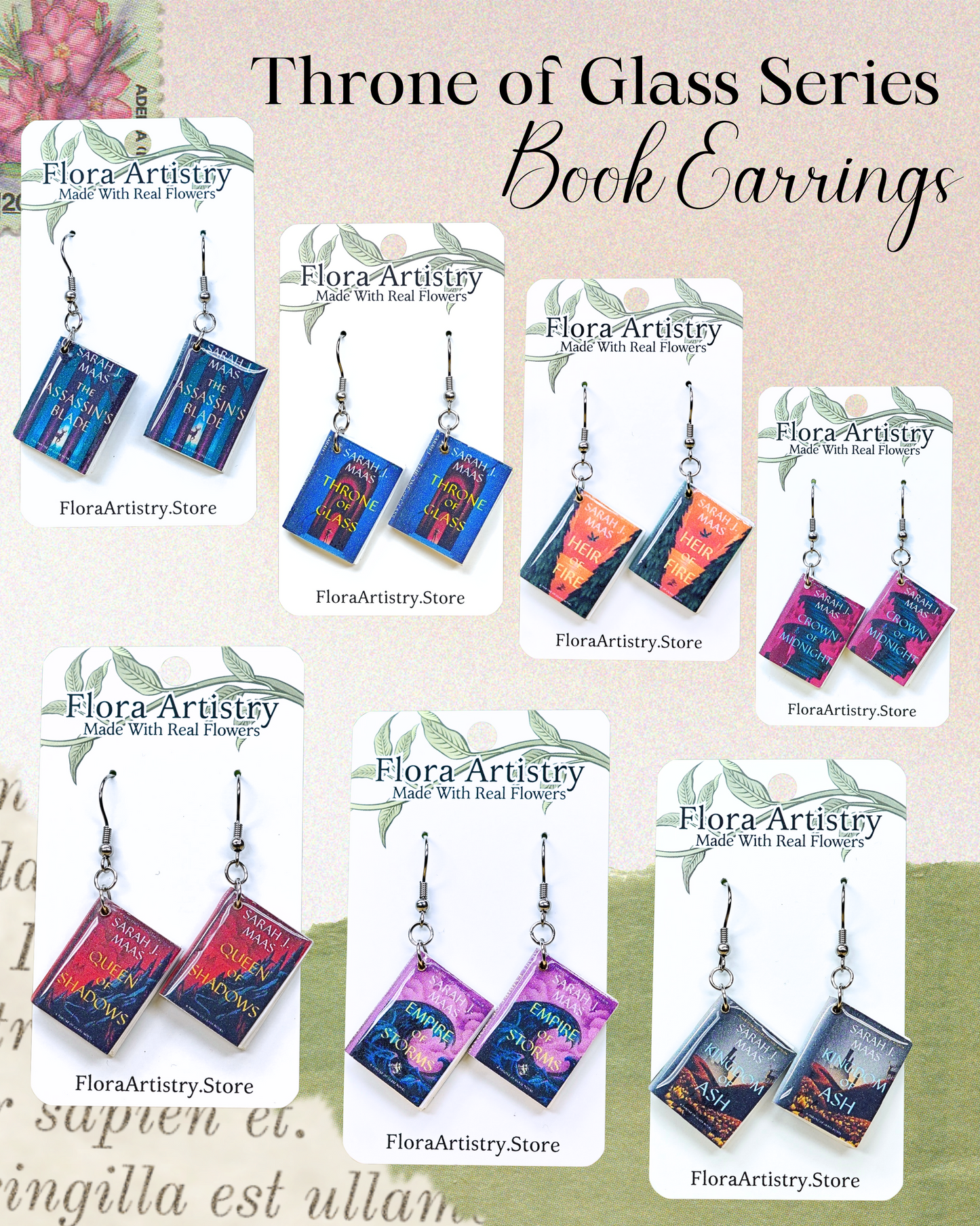 Throne of Glass Series - Handmade Book Earrings