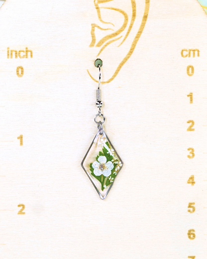 White Flower Fern Diamond Dangle Earring