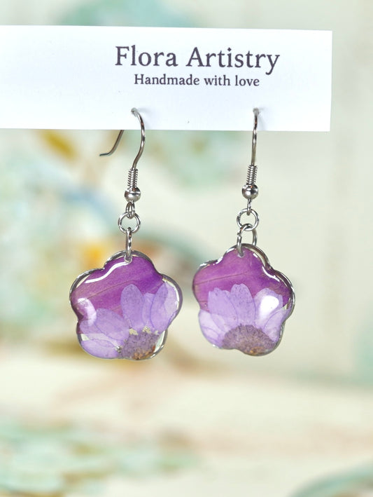 Purple Zennia Wildflower Flower Earrings