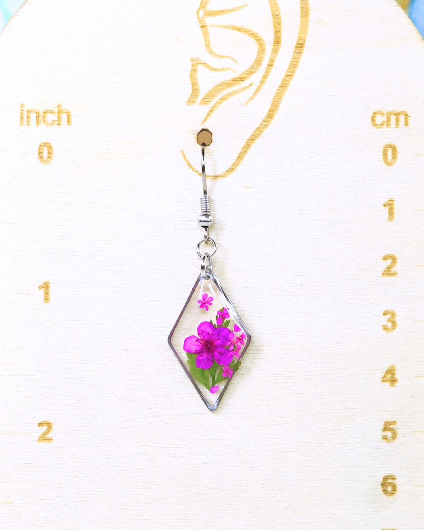Hot Pink Flower Fern Diamond Dangle Earring