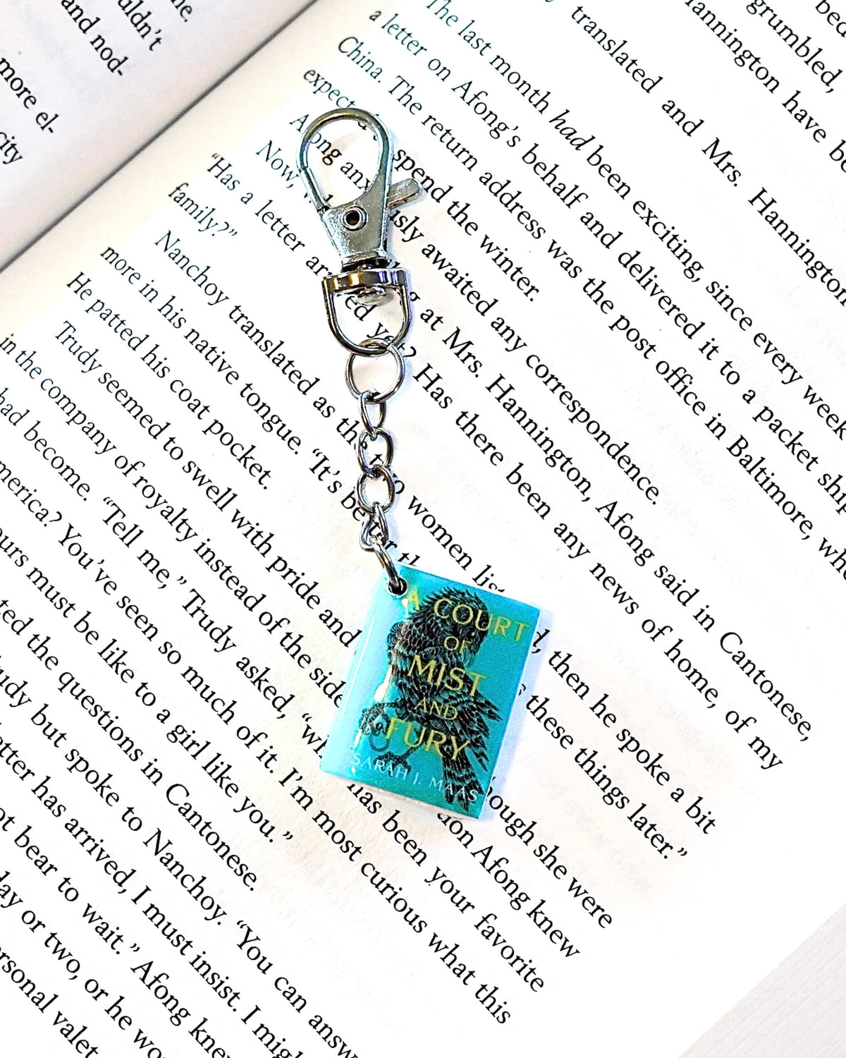 A Court of Mist and Fury miniature book keychain