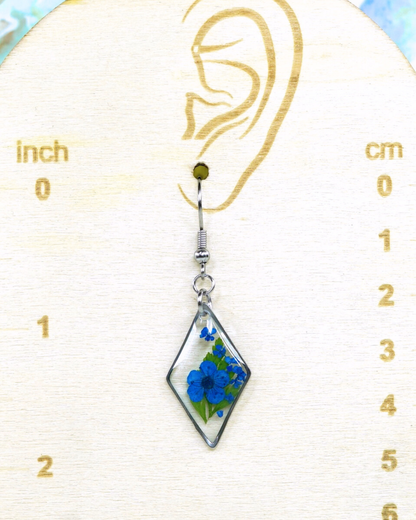 Blue Flower Fern Diamond Dangle Earring