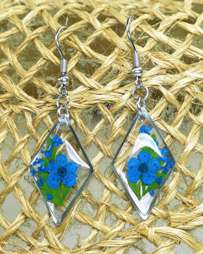 Blue Flower Fern Diamond Dangle Earring