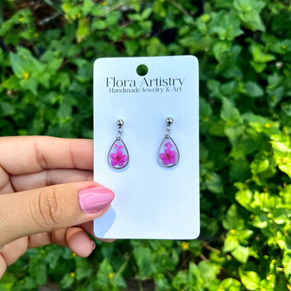 Teeny Teardrop Hot Pink Flower Stud Earrings