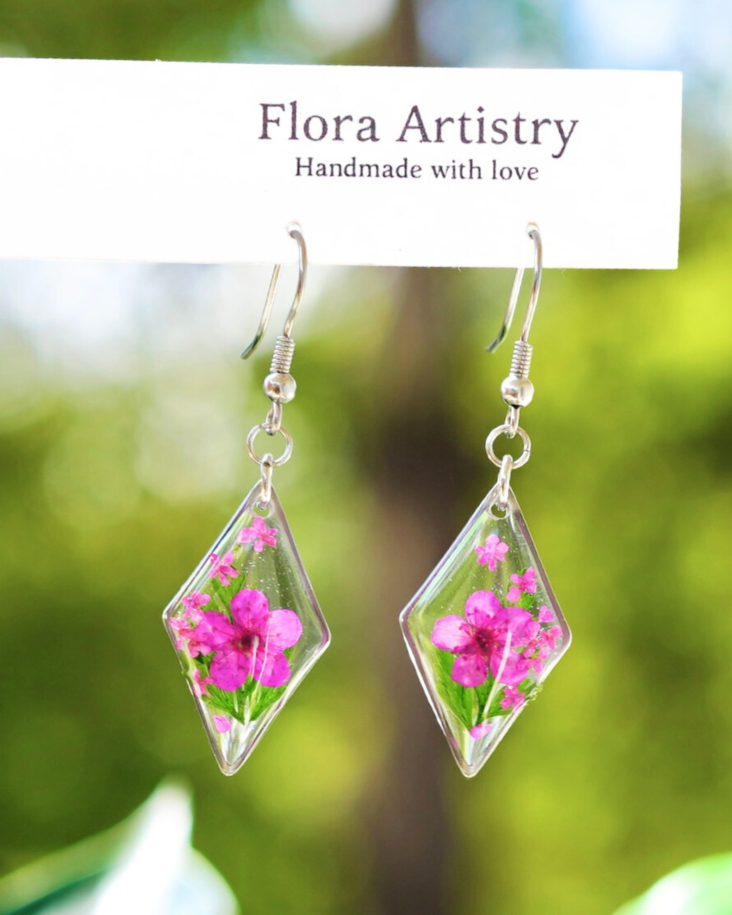 Hot Pink Flower Fern Diamond Dangle Earring