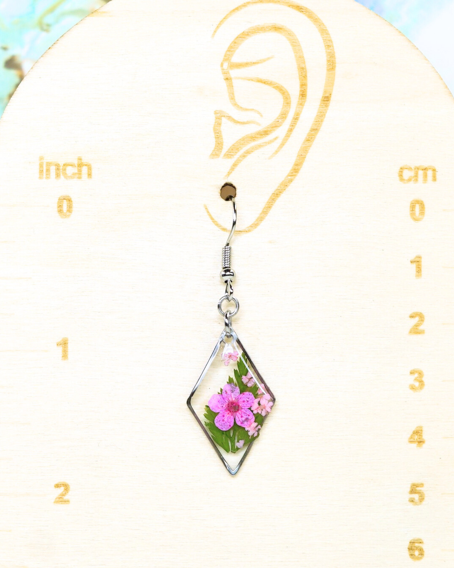 Pink Flower Fern Diamond Dangle Earring