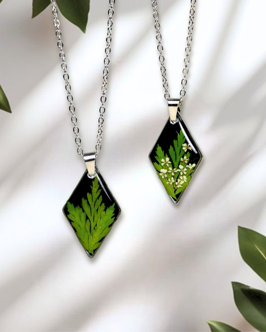 Pressed Forest Fern Black Diamond Necklace