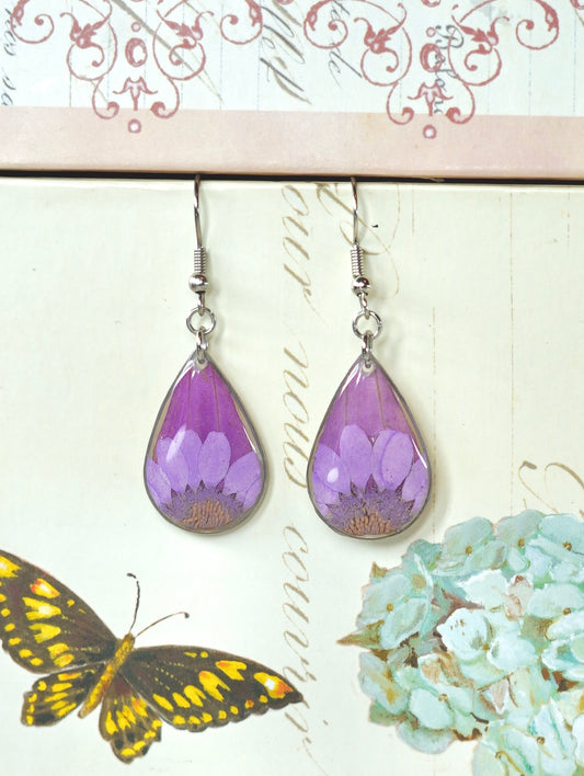Purple Zennia Teardrop Earrings