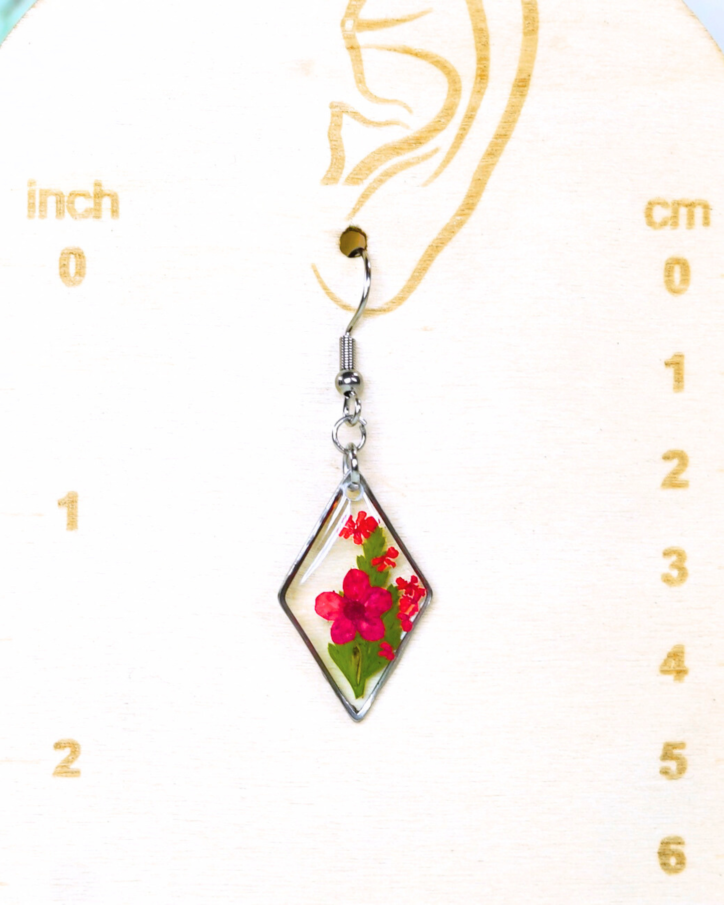 Red Flower Fern Diamond Dangle Earring