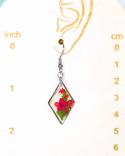 Red Flower Fern Diamond Dangle Earring