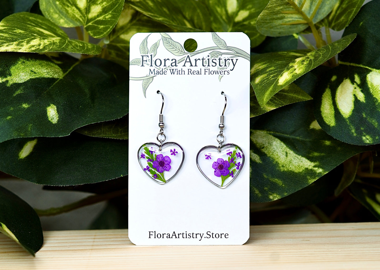 "Sweet Heart" Purple Flower Dangle Earring