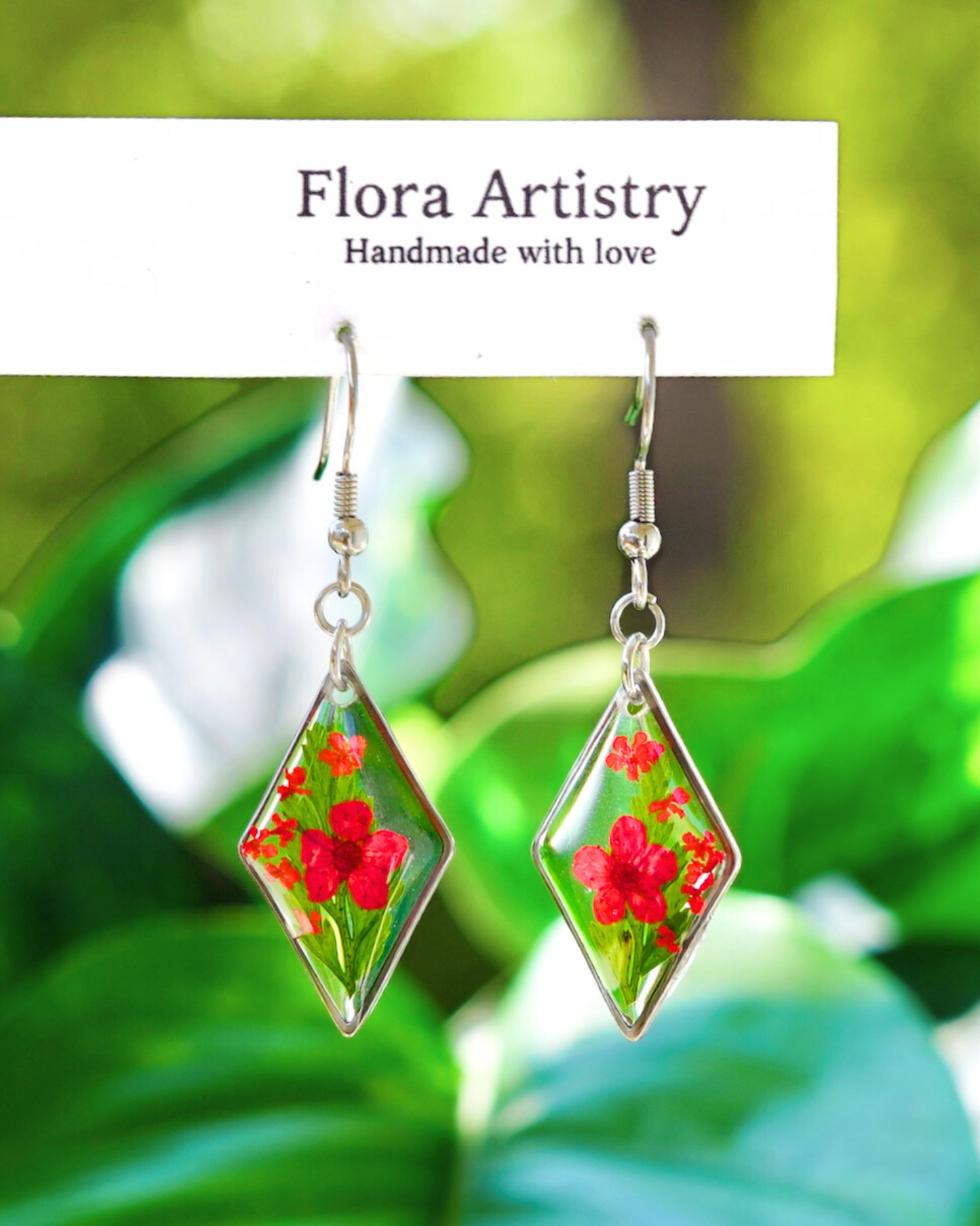 Red Flower Fern Diamond Dangle Earring