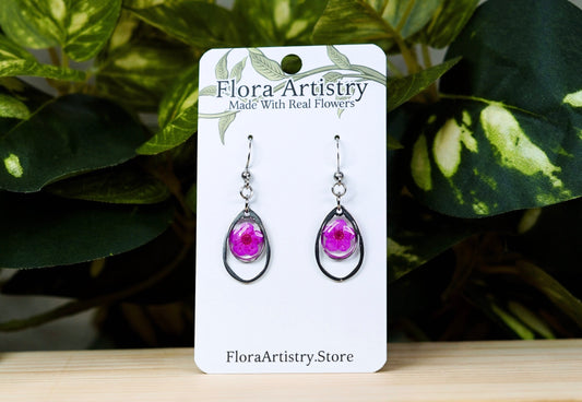 Hot Pink Flower Teardrop Dangle Earring