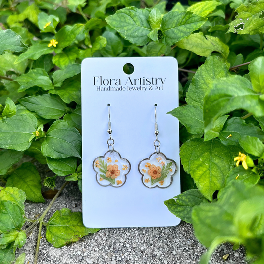 Orange Botanical Bloom Dangle Earring