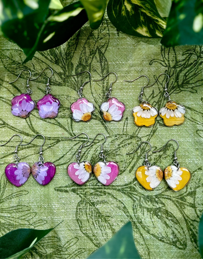 Pink Zennia Wildflower Flower Earrings