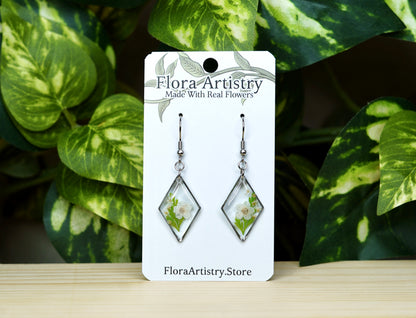 White Flower Botanical Diamond Dangle Earring