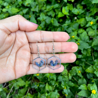 Blue Bonnet Texas Flower Hexagon Dangle Earring