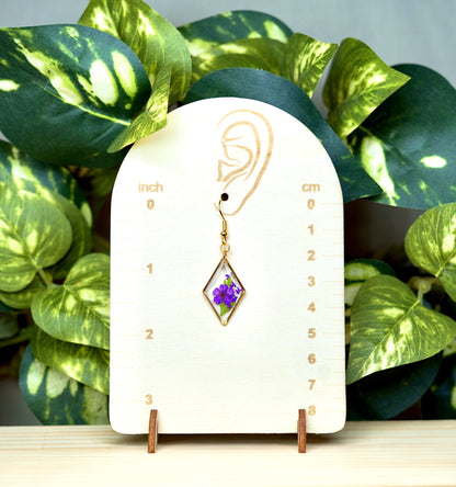 Purple Flower Botanical Diamond Dangle Earring