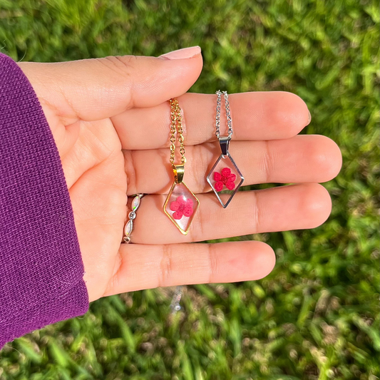 Red Dainty Single Flower Necklace - 3 Designs