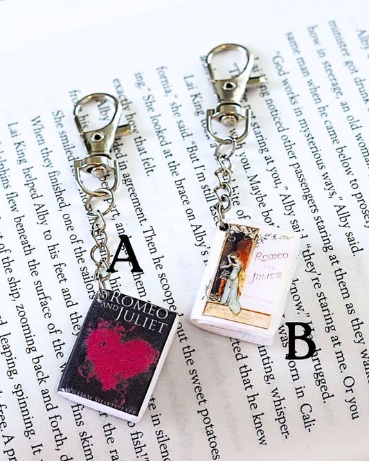 Romeo and Juliet miniature book keychain