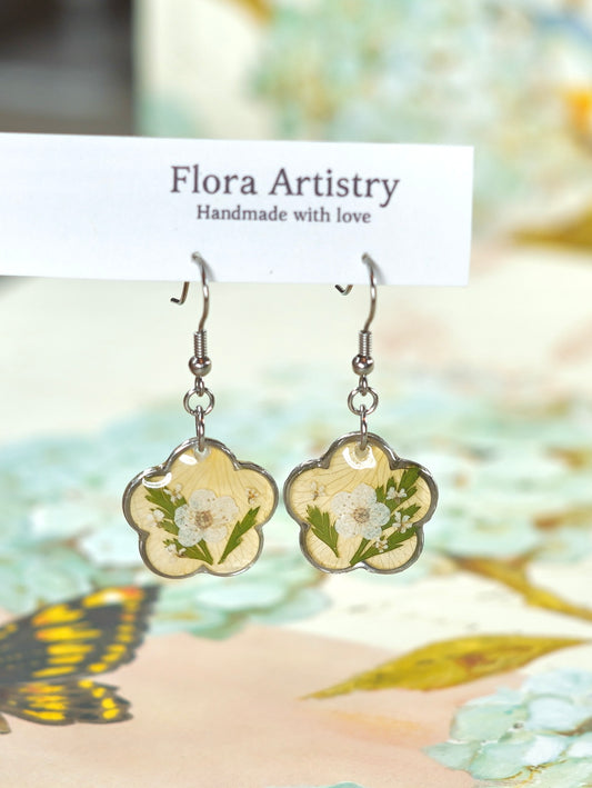 Yellow Garden Rose Flower Earrings