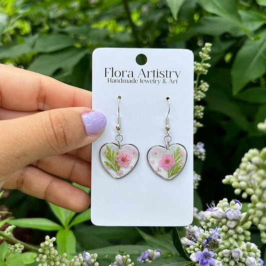 "Sweet Heart" Pink Flower Dangle Earring