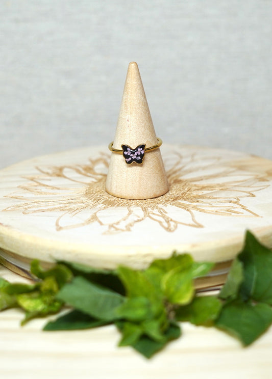 Pastel Pink Real Pressed Flower In Resin Butterfly Ring