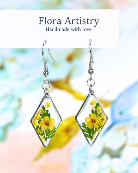 Yellow Flower Fern Diamond Dangle Earring