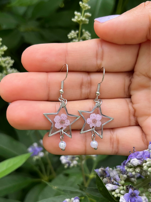 'Star Dust Dream' Pastel Purple Flower Pearl Dangle Earring