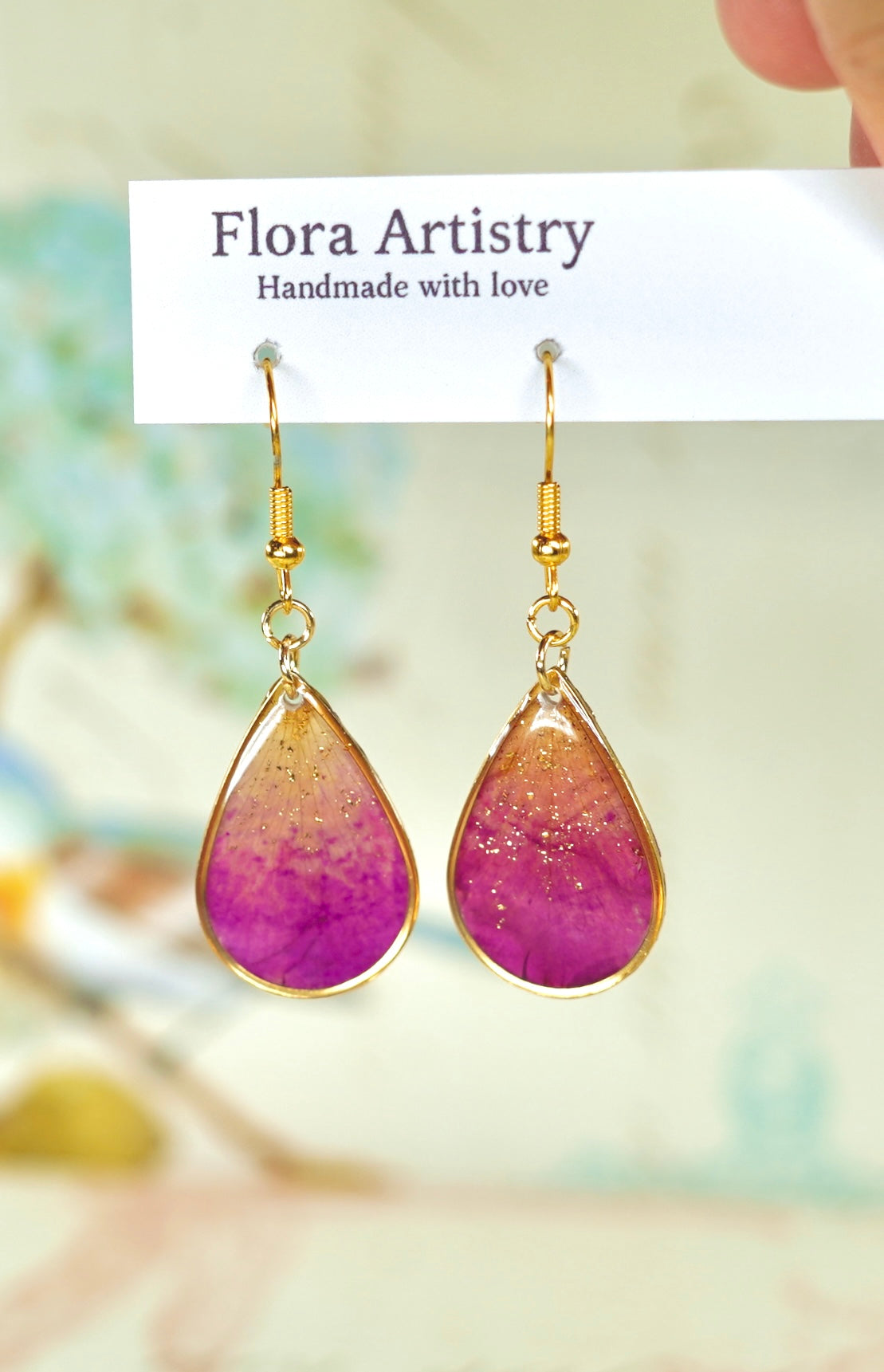 Gold Ombre Garden Rose Petal Teardrop Earrings