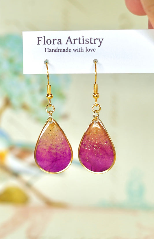 Gold Ombre Garden Rose Petal Teardrop Earrings