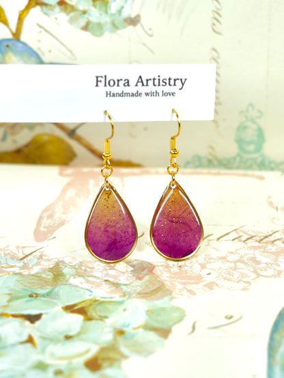 Gold Ombre Garden Rose Petal Teardrop Earrings
