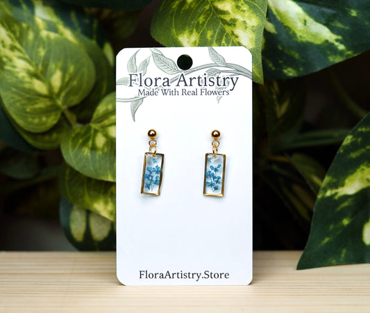Blue Queen Lace Flower Rectangle Stud Earring