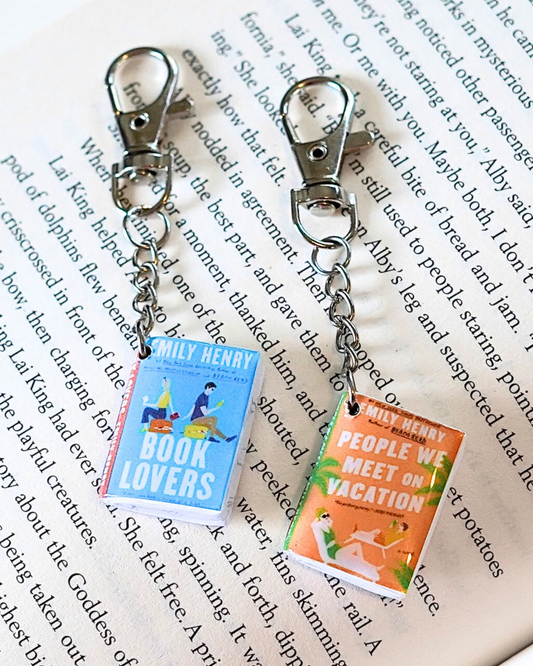 People We Meet on Vacation miniature book keychain