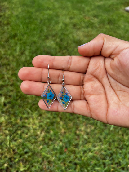 Blue Flower Botanical Diamond Dangle Earring