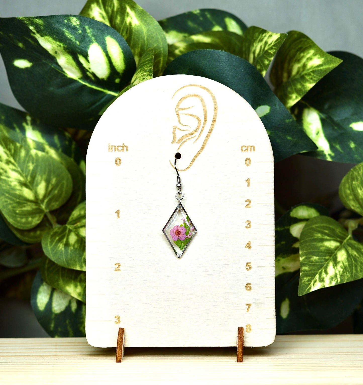 Pink Flower Botanical Diamond Dangle Earring