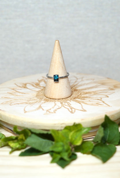 Blue Real Pressed Flower Dainty Rectangle Ring