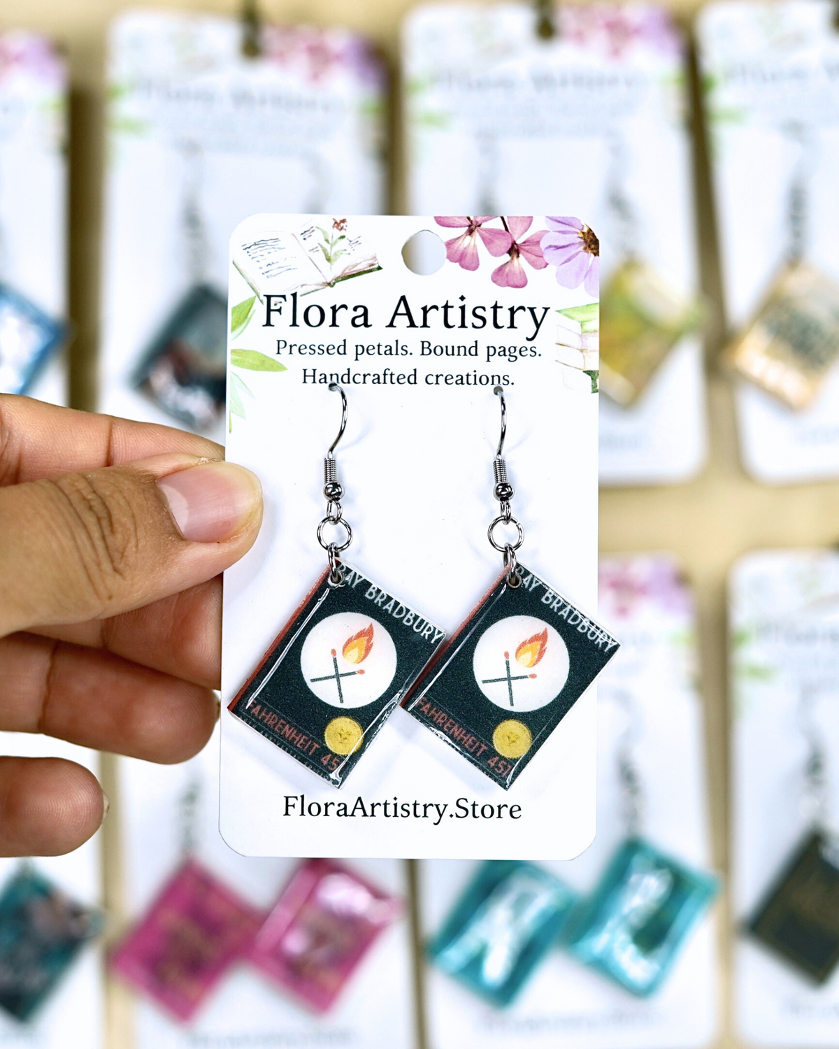 Miniature book earrings example