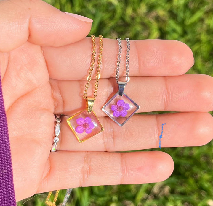 Purple Dainty Single Flower Necklace - 3 Designs