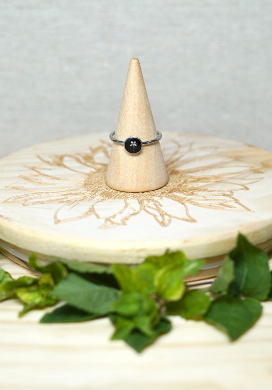 White Real Pressed Flower Dainty Circle Ring