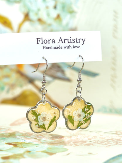 Yellow Garden Rose Flower Earrings