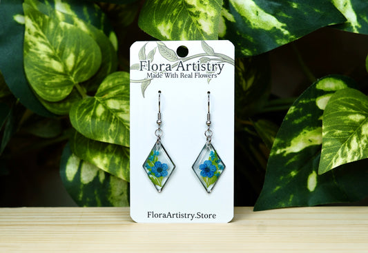 Blue Flower Botanical Diamond Dangle Earring