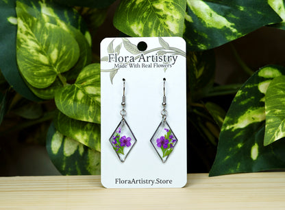 Purple Flower Botanical Diamond Dangle Earring