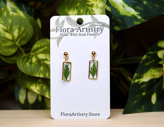 Mini Fern Rectangle Dangle Stud Earring