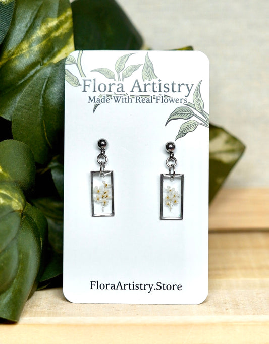 White Queen Lace Flower Rectangle Dangle Stud Earring