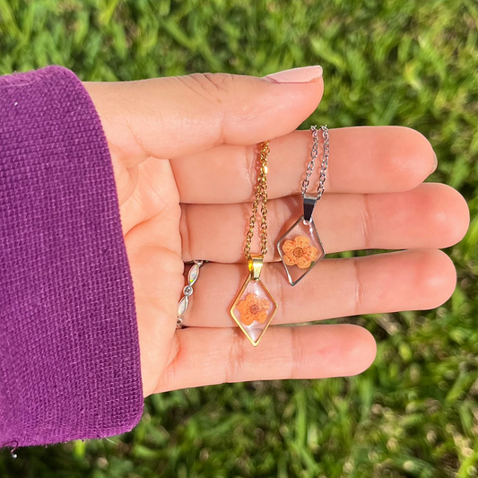 Dainty Single Orange Flower Diamond Necklace